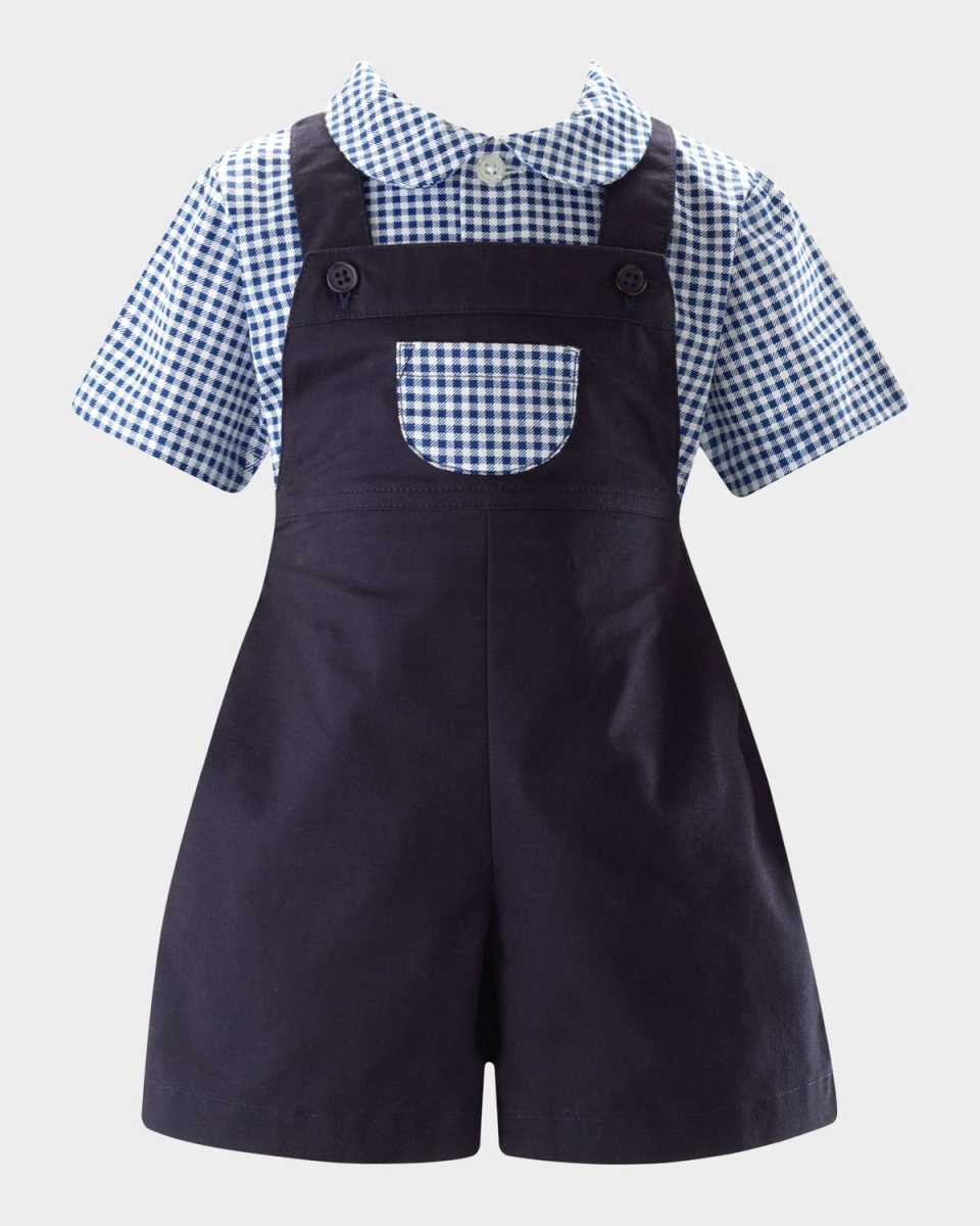 Boy's Gingham-Print Shirt & Dungaree Set, Size 6M-24